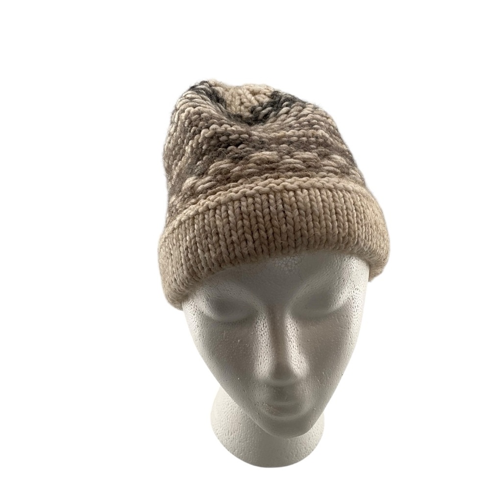 RAFFAELLO BETTINI OS Striped Knit Beanie Alpaca Wool Blend Italy Neutral Colors